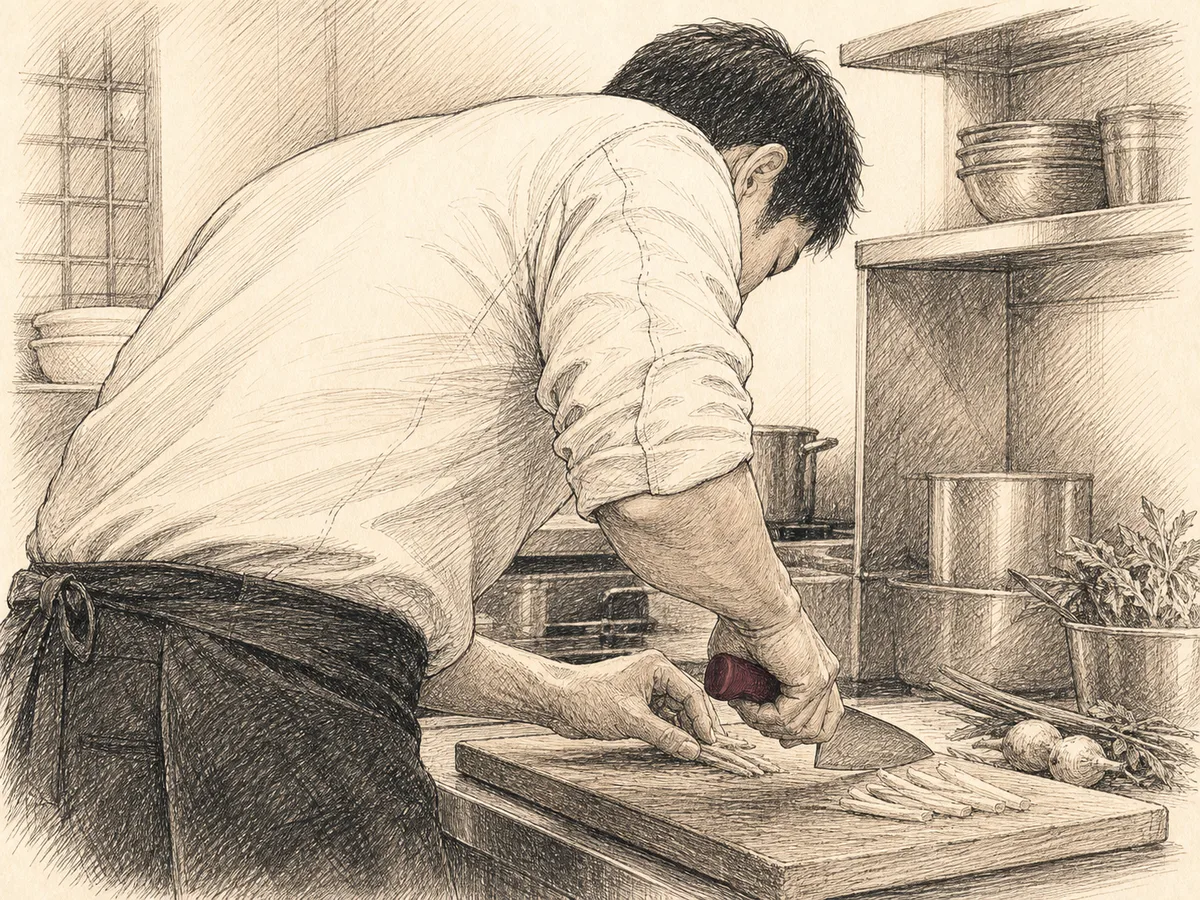칼질하는 오른쪽 팔꿈치와 머리 닦다 삐끗한 목, 두 통증이 함께 온 조리 노동